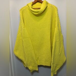 Free People Swim Too Deep Oversized Turtleneck Sweater in Lemon Love 🍋, Sz M